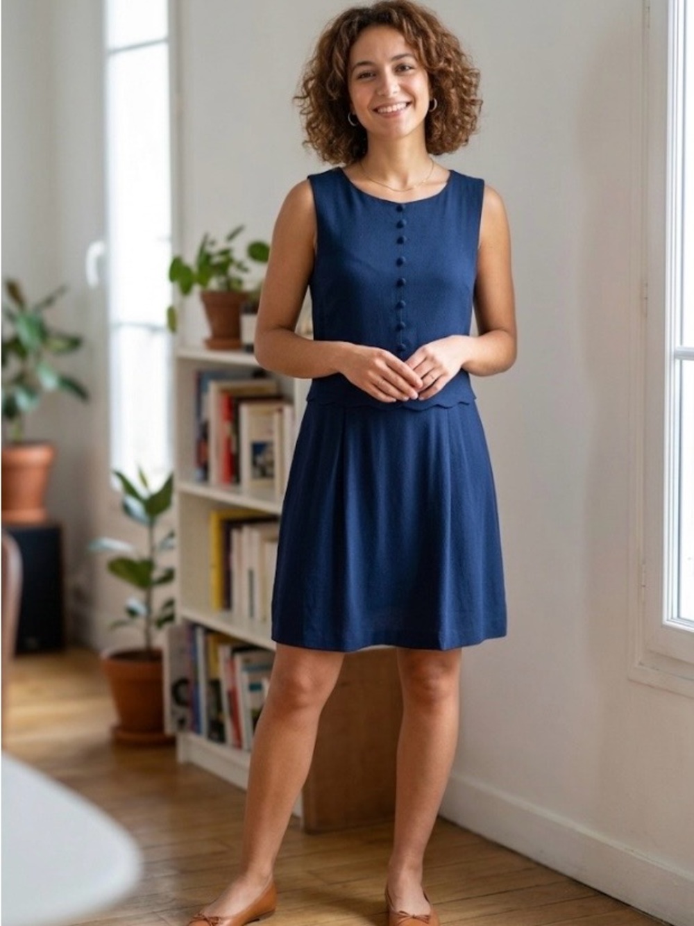 AXARA Paris S/M Navy Button-Front Sleeveless Mini Dress